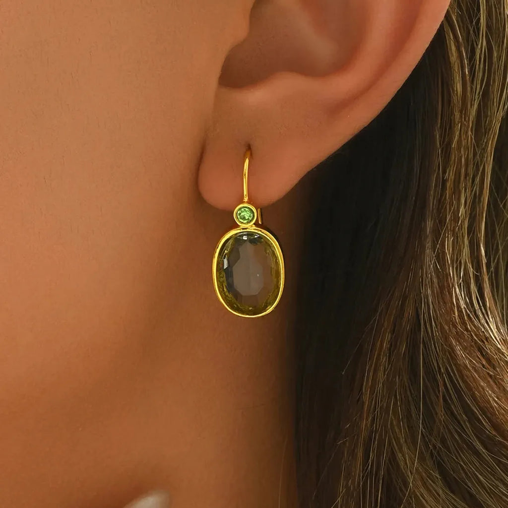 Creative Gold Oval Green Stone Drop Earrings for Women Zinc Alloy Jewelry Gift