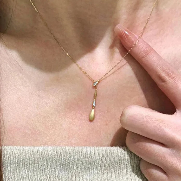 Light Luxury Silver Pearl Necklace Women Water Drop Pendant Extra-Long Chain Gift