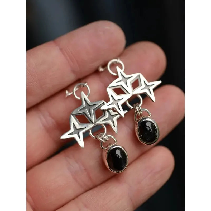 Vintage Bohemian Copper Metal Geometric Pendant Long Drop Earrings for Women