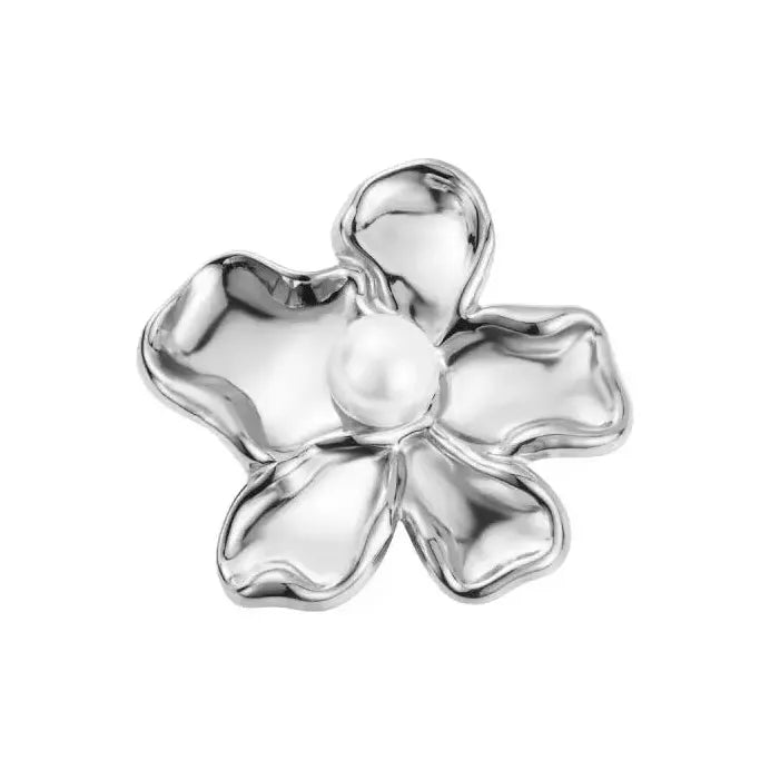 Elegant Stainless Steel Pearl Flower Brooch Plant Pin Jewelry for Women