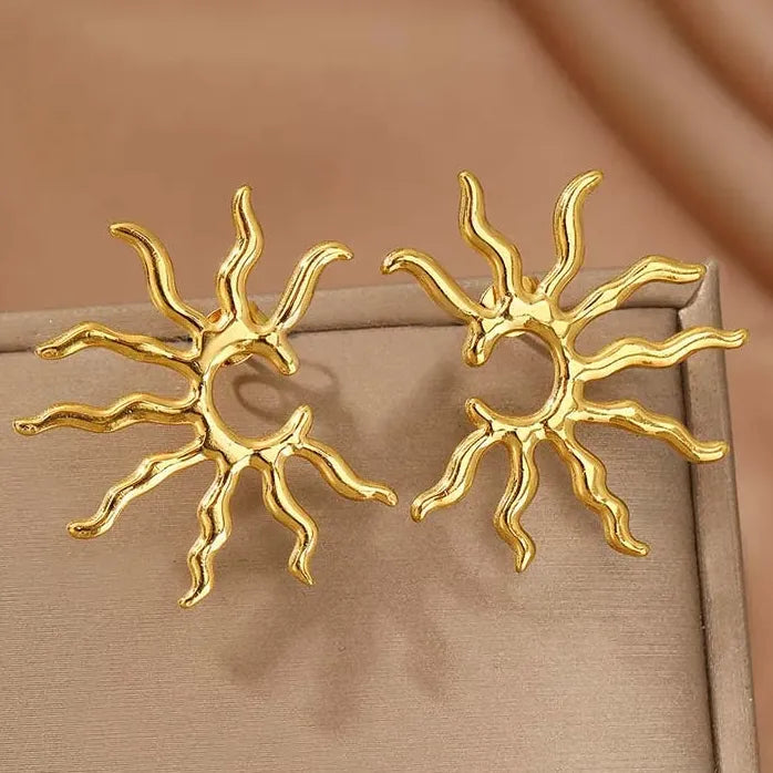 Exquisit Stainless Steel Sun Shape Stud Earrings for Women Rustproof Waterproof Jewelry