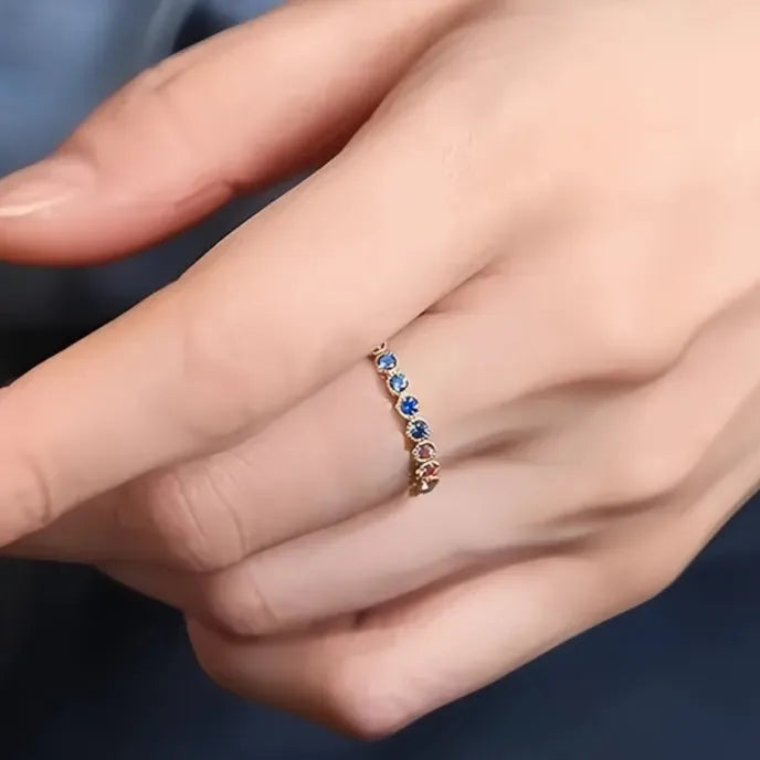 Colorful Rainbow Cubic Zirconia Promise Ring for Women Gold Tone Trendy Wedding Jewelry
