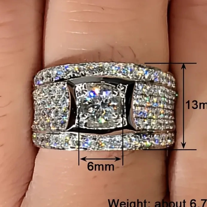 Elegant Women’s Silver Cubic Zirconia Cocktail Ring for Parties