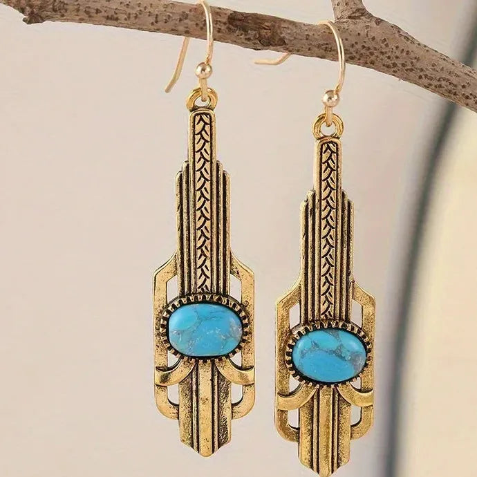 Vintage Turquoise Zinc Alloy Long Pendant Boho Style Women's Earrings Gift