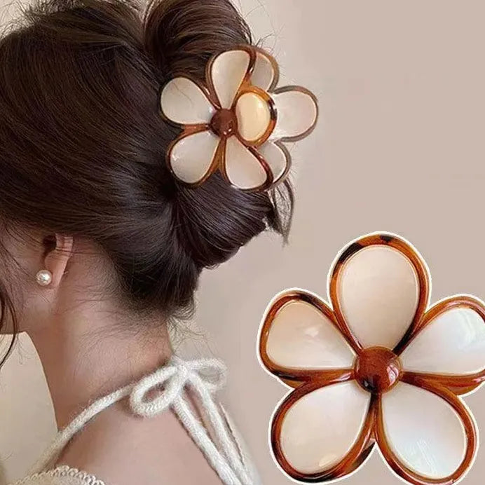 Glossy Acrylic Five Petal Flower Hair Claw Clip Floral Ponytail Accessory