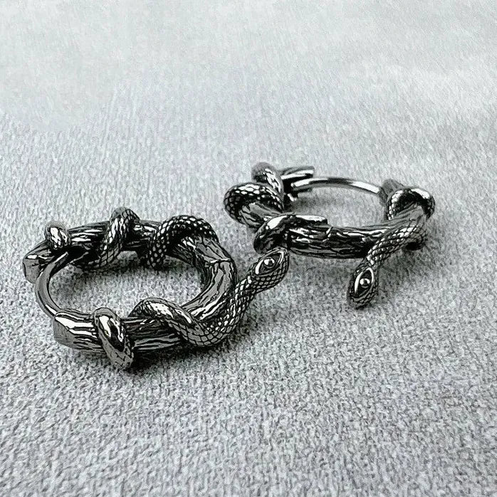 Vintage Black Snake Hoop Earrings Punk Rock Animal Jewelry for Men Women