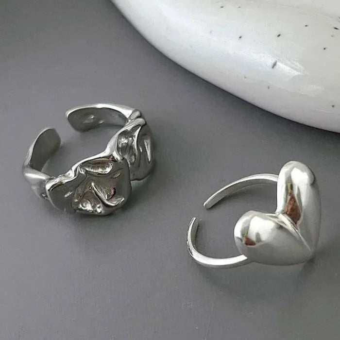 Elegant Silver Heart Ring for Women Girls Korea Fashion Jewelry Romantic Gift