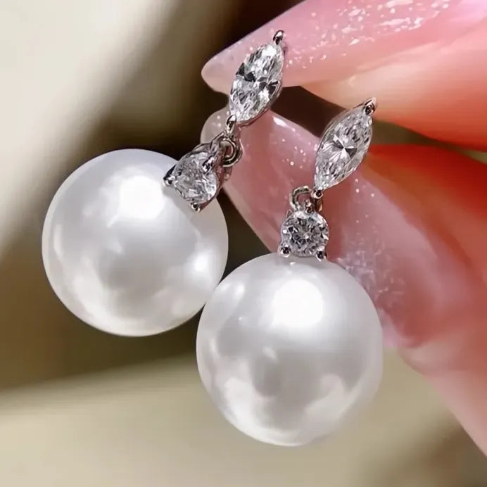 Simulated Pearl Drop Earrings for Women Wedding Engagement Cubic Zirconia