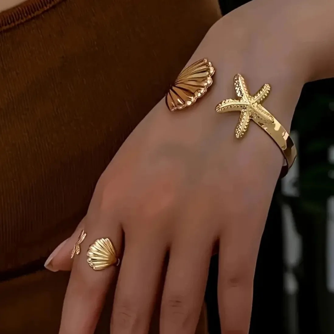 2PCS Vintage Leaf Bracelet & Adjustable Ring Set for Women Jewelry Gift