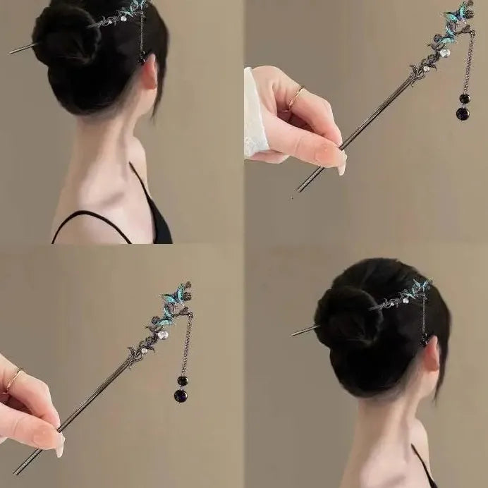 Elegant Double Butterfly Tassel Hairpin for Women Zinc Alloy Hair Clasp