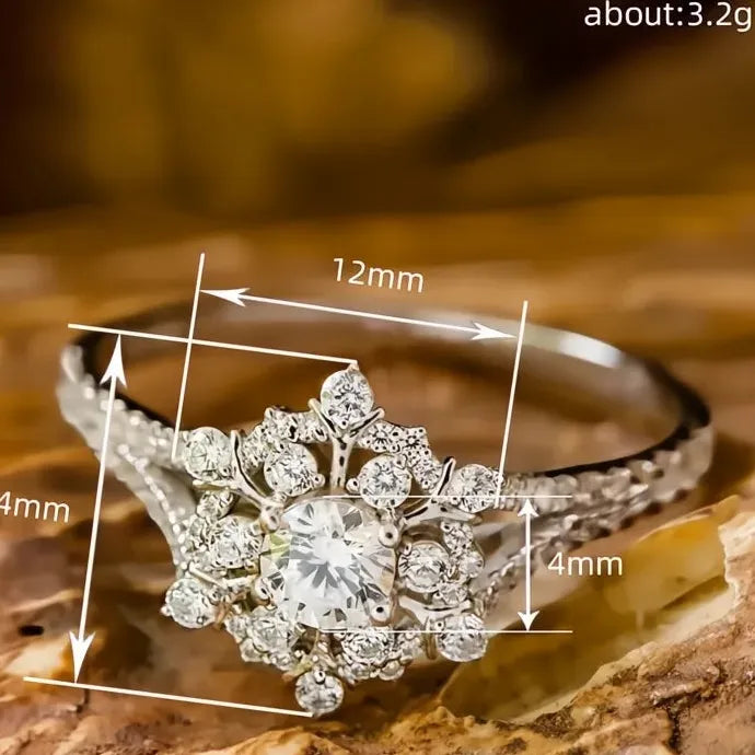 Luxury Snowflake CZ Brass Rings for Women Wedding Party Jewelry