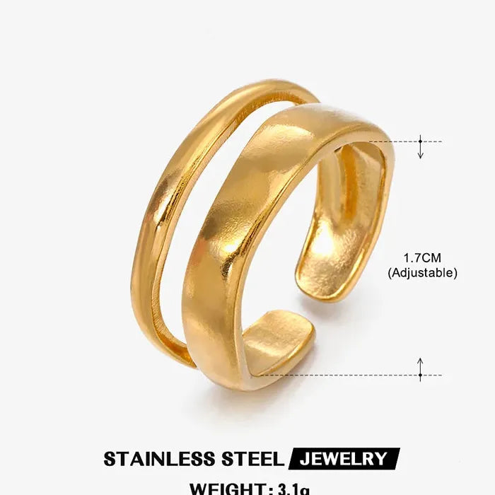 Stainless Steel Double-Deck Adjustable Punk Vintage Open Ring Women Jewelry
