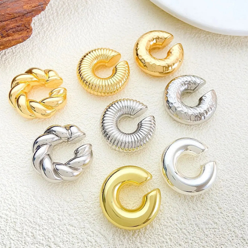 Gold Punk Chunky Geometric Clip-On Ear Cuff Earrings for Women Stylish