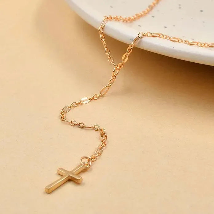 Vintage Gold Cross Pendant Necklace for Women Girls Metal Charm Jewelry