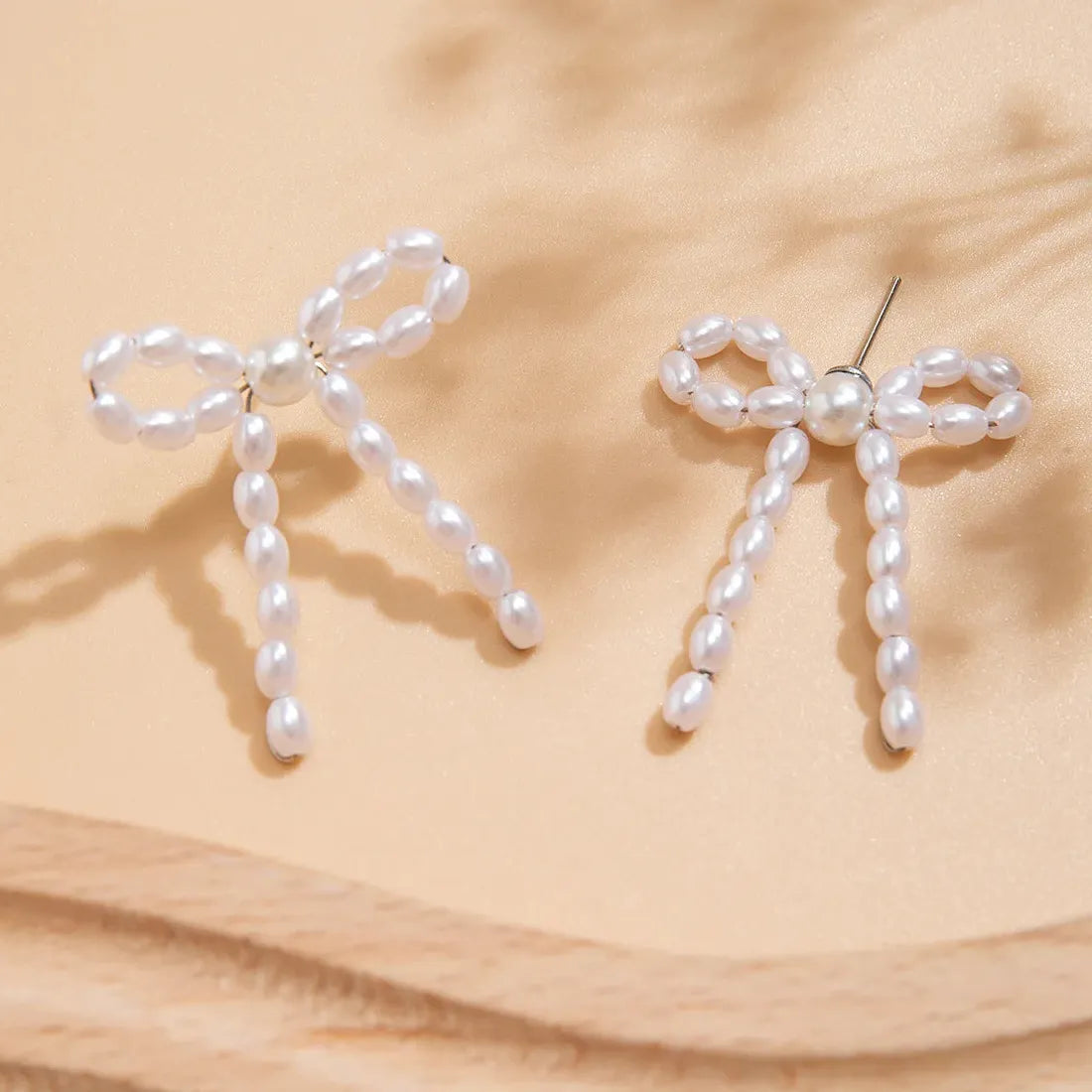 2026 Korean Handmade Zinc Alloy Bow Pearl Tassel Earrings for Women