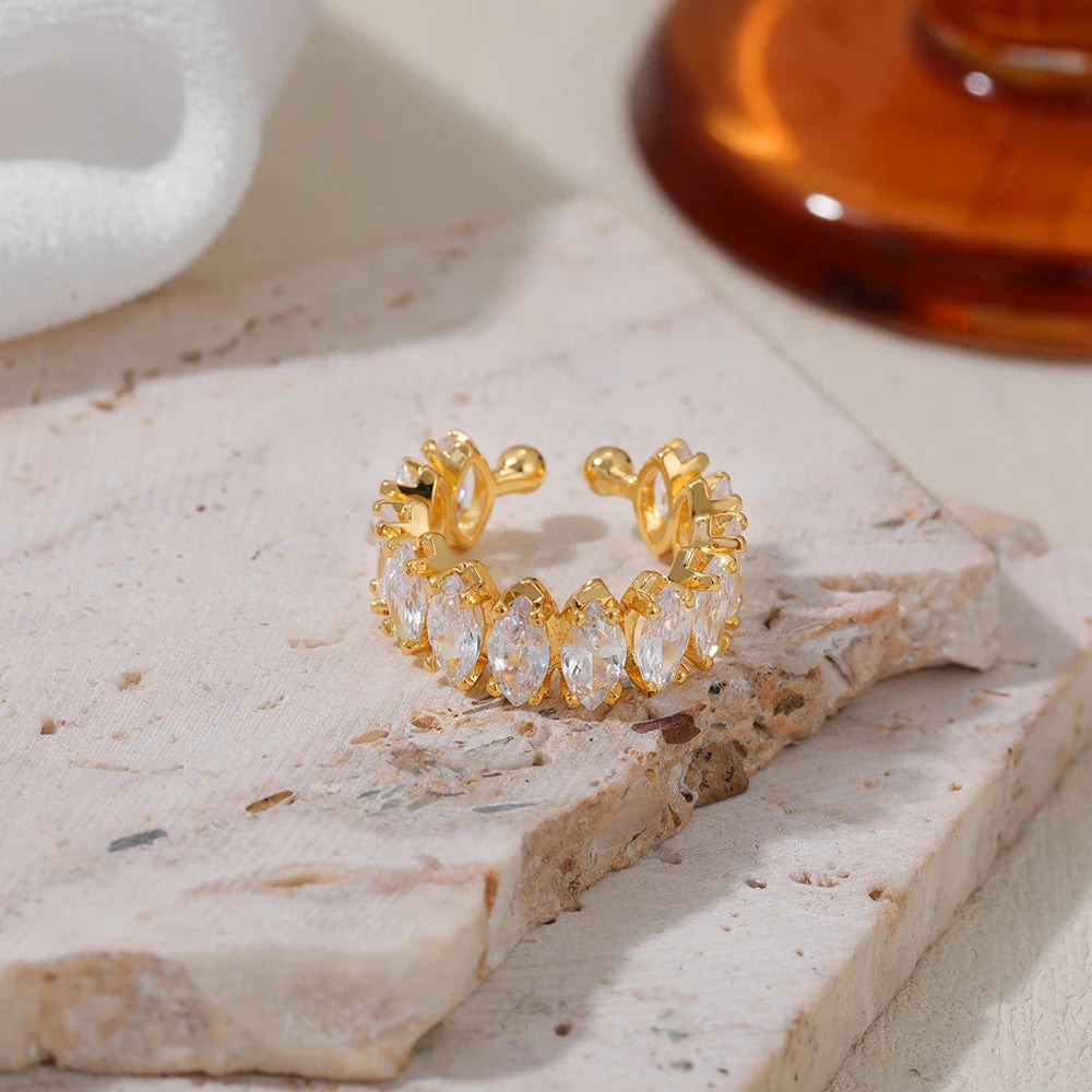 Waterdrop Crystal Zircon Gold Plated Copper Ring Waterproof Elegant Wedding Jewelry