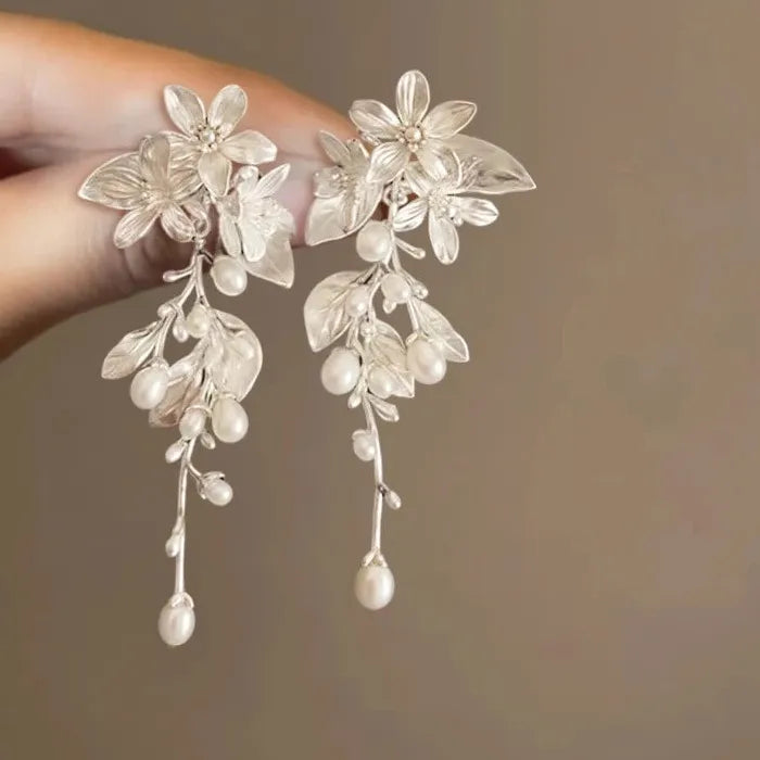 Vintage Flower Pearl Drop Earrings Zinc Alloy Dangle Jewelry Gift 2026