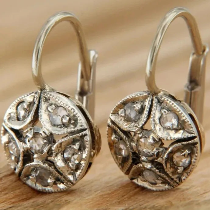 Retro Silver Hollow Geometric Drop Earrings Cubic Zirconia Zinc Alloy Jewelry