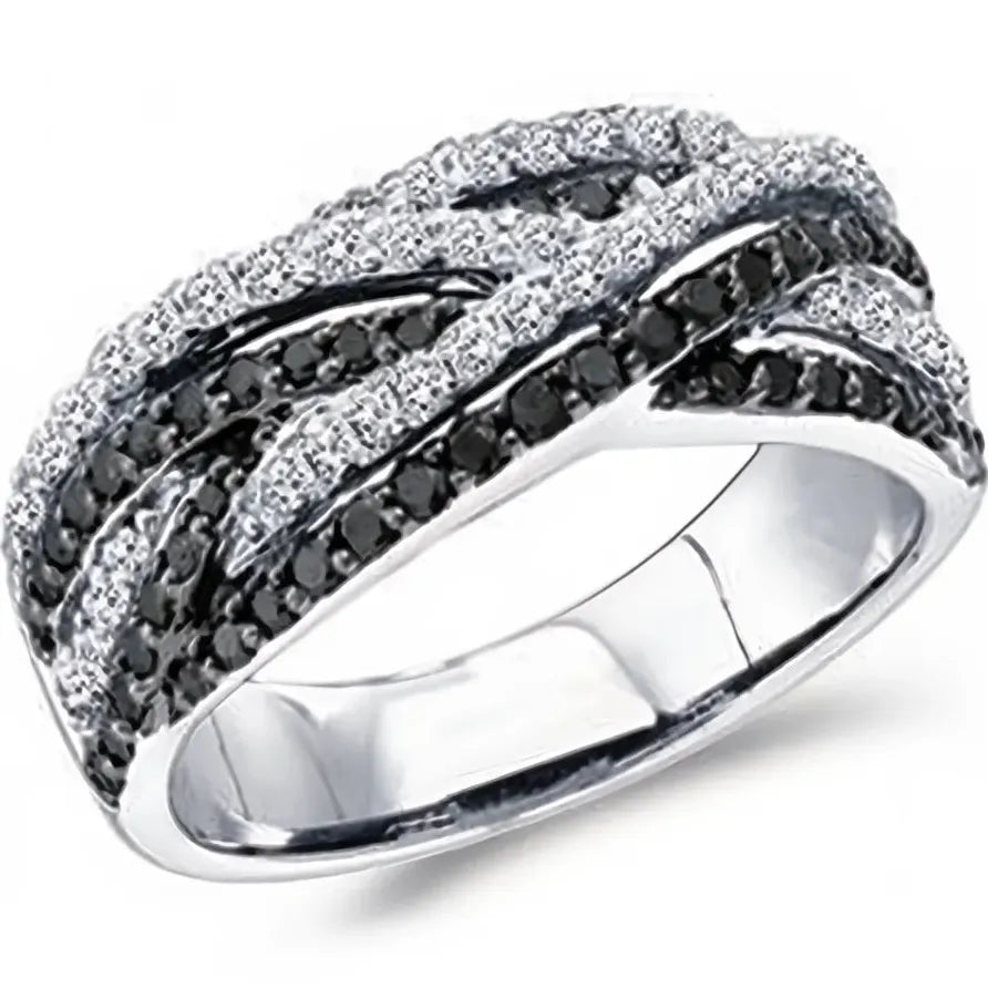 Women’s Black & White Twist Cubic Zirconia Ring for Party & Daily Wear