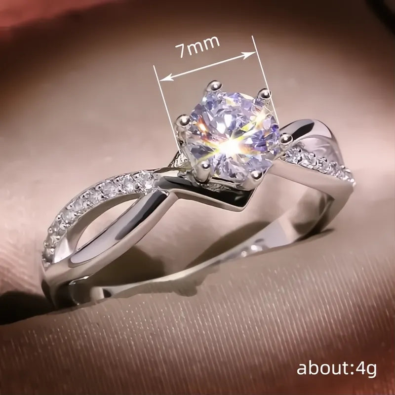 Trendy 6 Claws Cubic Zirconia Stone Ring for Women Silver Color Fashion Bridal Proposal Band