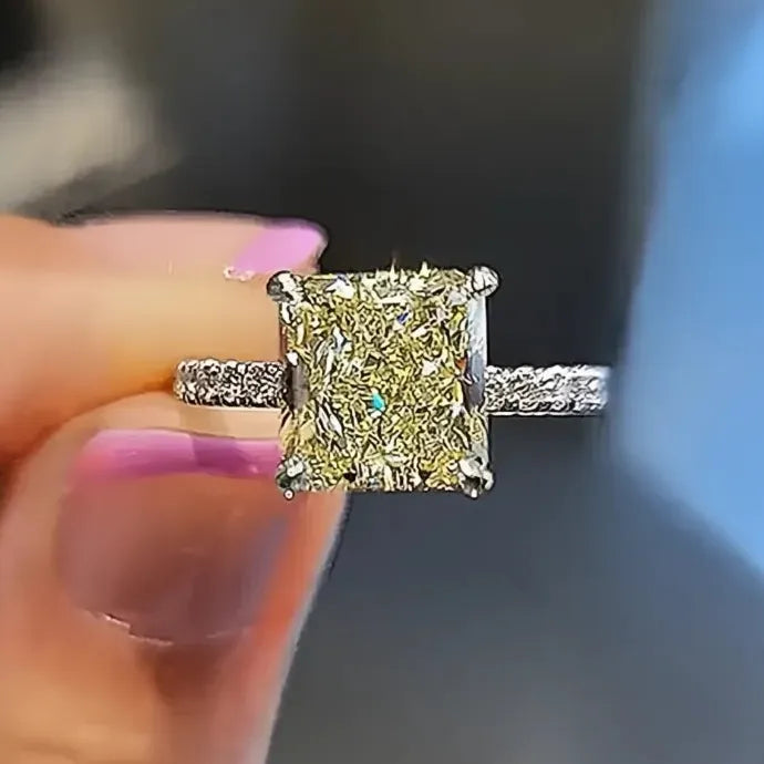 Elegant Square Yellow CZ Wedding Band Ring for Women Brass Gift