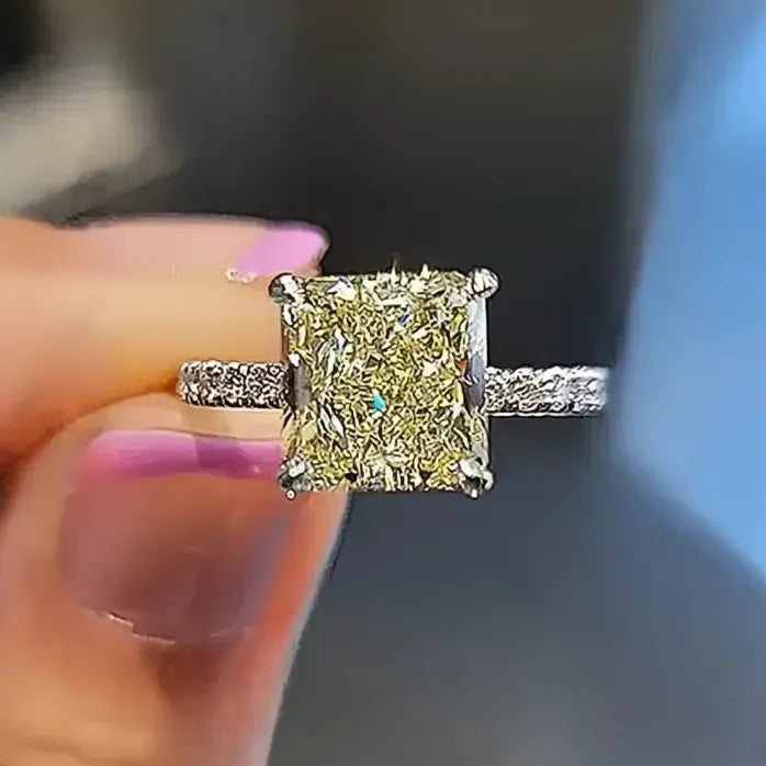 Elegant Square Yellow CZ Brass Wedding Band Ring for Women Gift