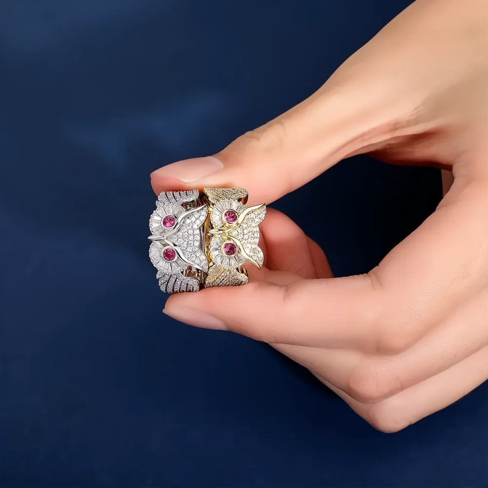 Iced Out Owl Ring – Cubic Zirconia Animal Hip Hop Couple Ring Fashion Jewelry