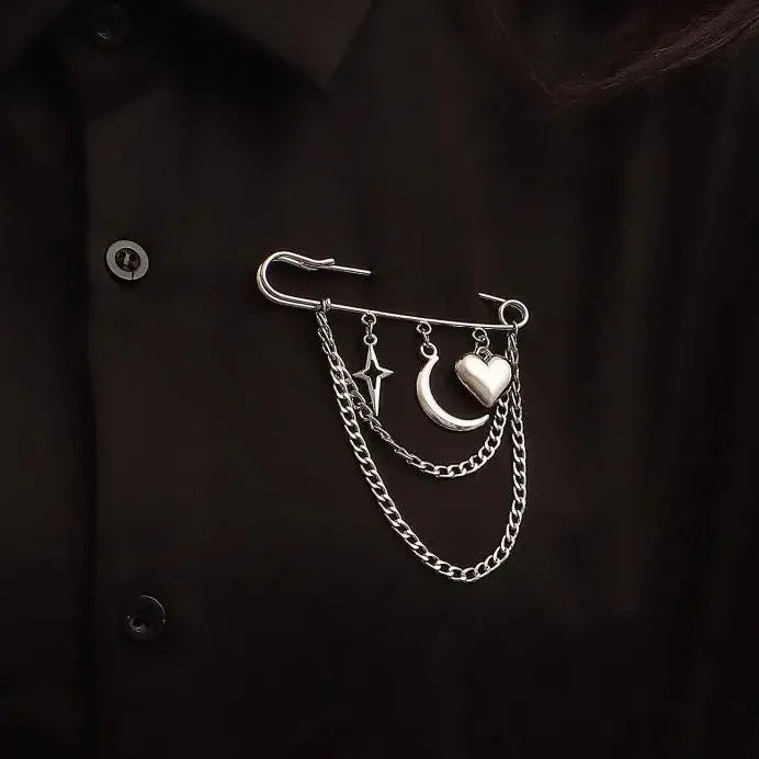 Vintage Crescent Tassel Brooch Zinc Alloy Cross Pin for Men and Women