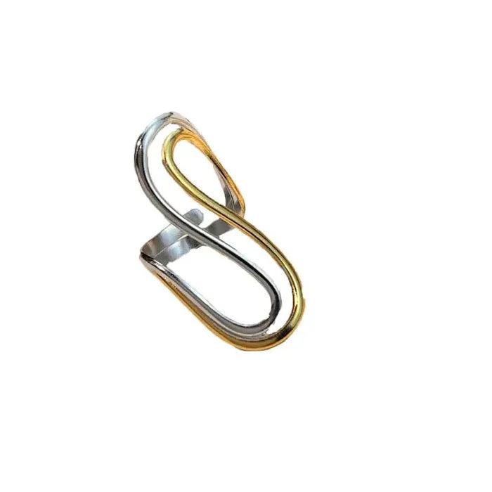 Stainless Steel Double S-Shaped Fashion Ring for Women Gold Silver Jewelry
