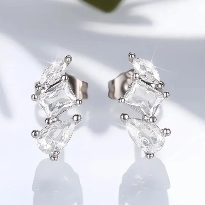 Geometric Cubic Zirconia Stud Earrings for Women Oval Square Pear Shape Fashion Jewelry