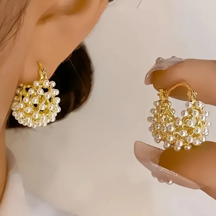 Elegant Copper Alloy Pearl Hoop Earrings for Party Wedding Gift