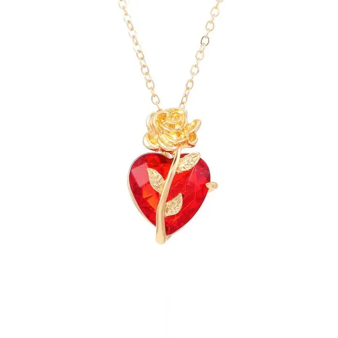 Gothic Red Heart Pendant Necklace Punk Love Flower Choker Y2K Jewelry