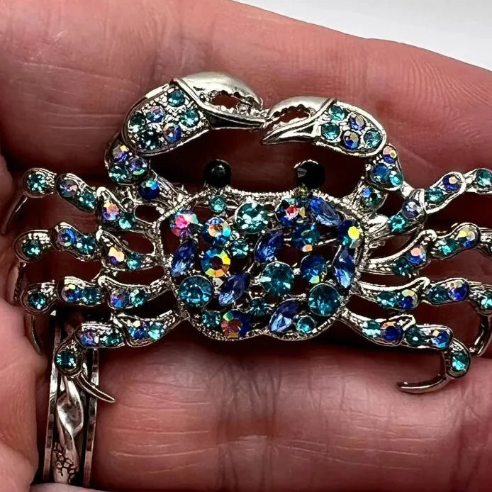 Blue Crystal Crab Brooch Animal Jewelry Gift for Women Men