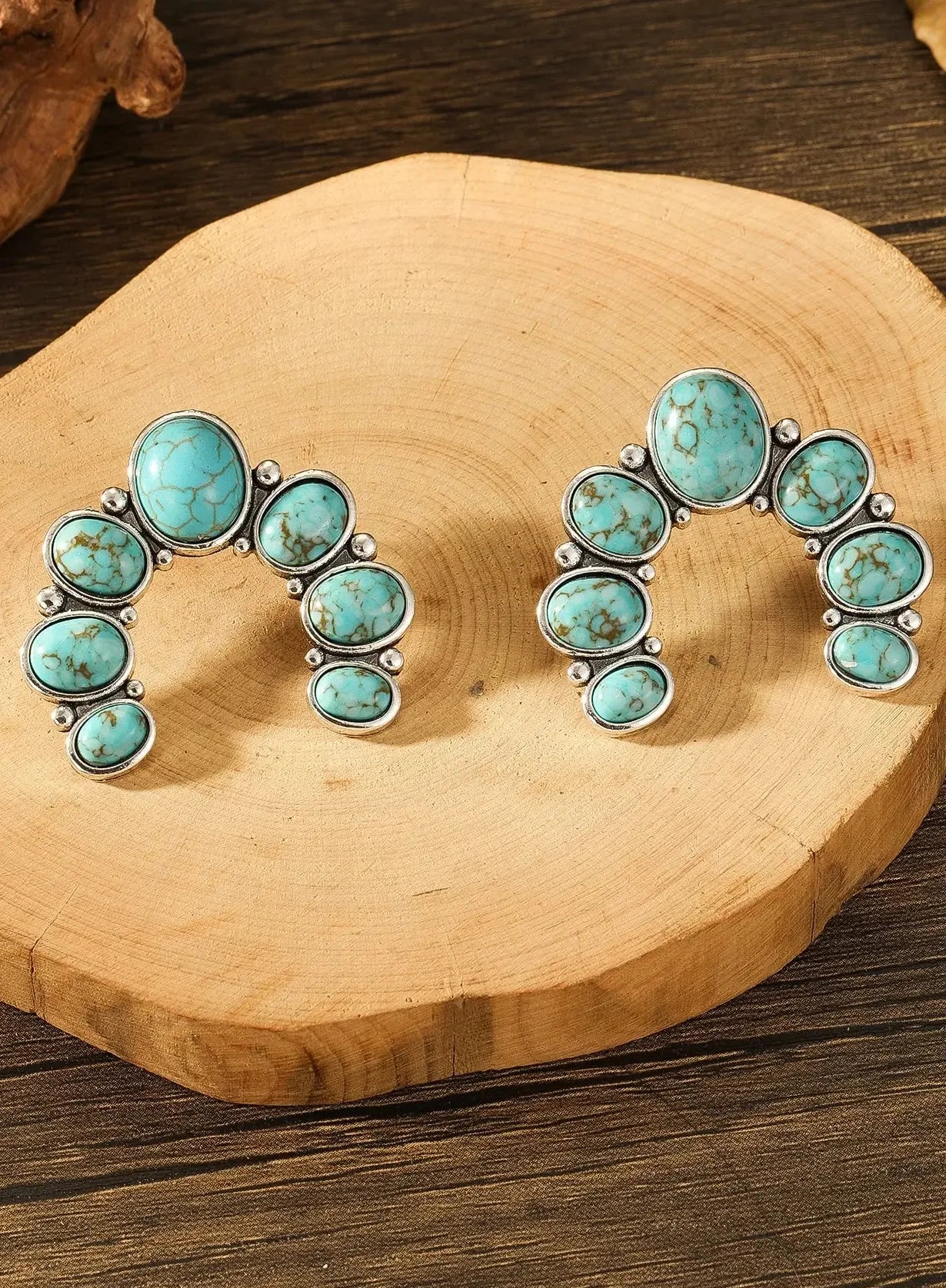 Vintage Tribal Ethnic Blue Rose Red Gemstone Zinc Alloy Earrings for Women