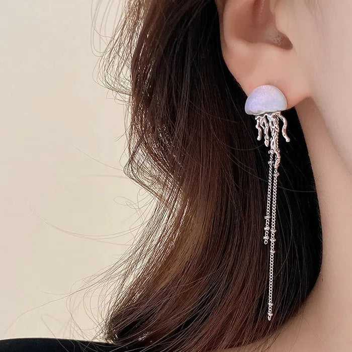 Jellyfish Tassel Drop Earrings Zinc Alloy Crystal Chain Jewelry Gift