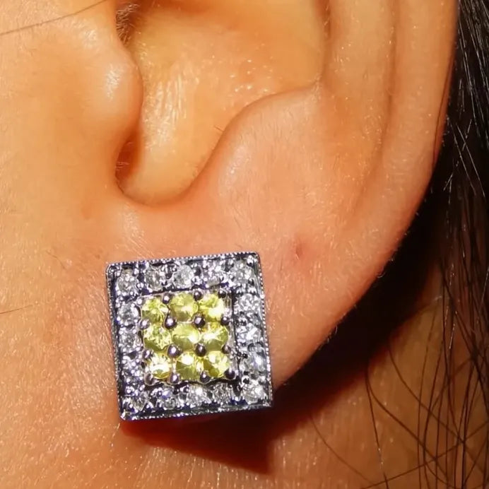 Elegant Square Women Stud Earrings Yellow White CZ Copper Alloy Jewelry