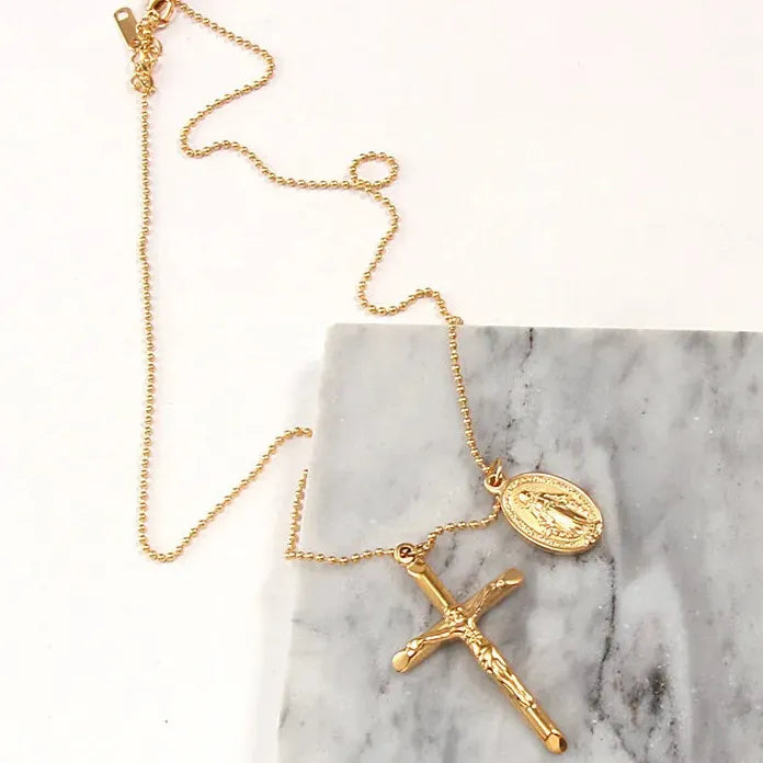 18k Gold Plated Stainless Steel Goth Jesus Cross Pendant Necklace Choker Jewelry
