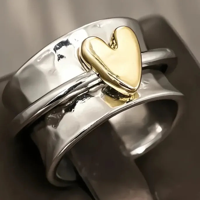 Two Tone Brass Heart Ring Wedding Jewelry for Women Party Fashion
