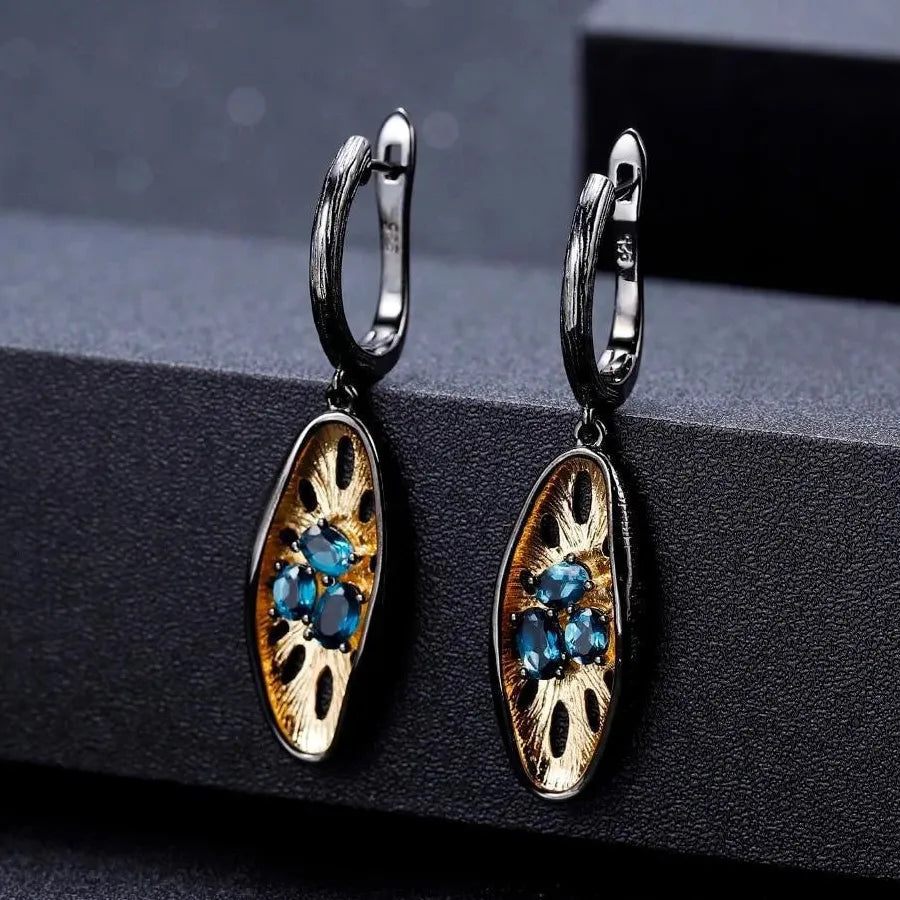 Retro Geometry Gun Black Women's Metal Inlaid Cubic Zirconia Pendant Earrings