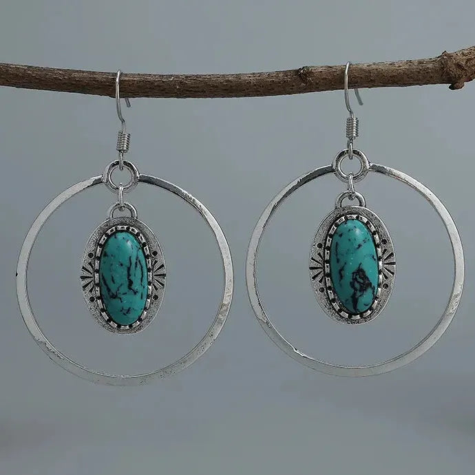 Vintage Boho Turquoise Drop Earrings Zinc Alloy Hook Jewelry Gift