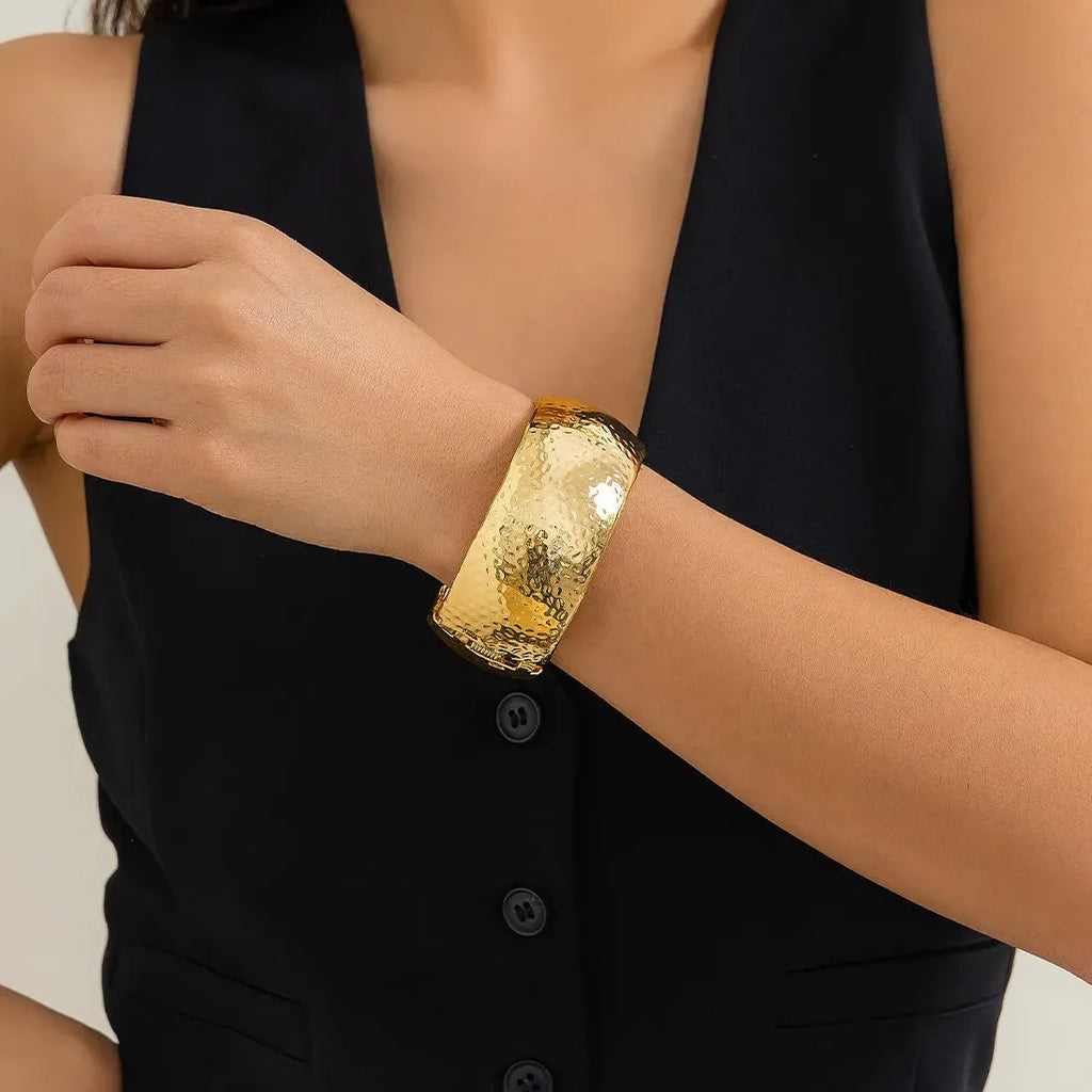 14k Gold Plated Punk Geometric Wide Adjustable Cuff Bracelet Bangle Men Women