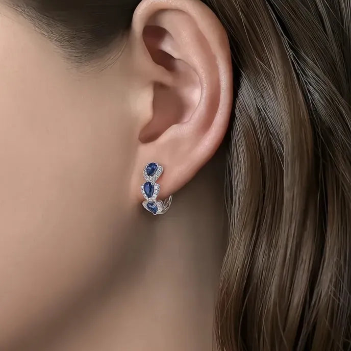 Luxury Blue Cubic Zirconia Geometric Hoop Earrings for Women Wedding Party Gift
