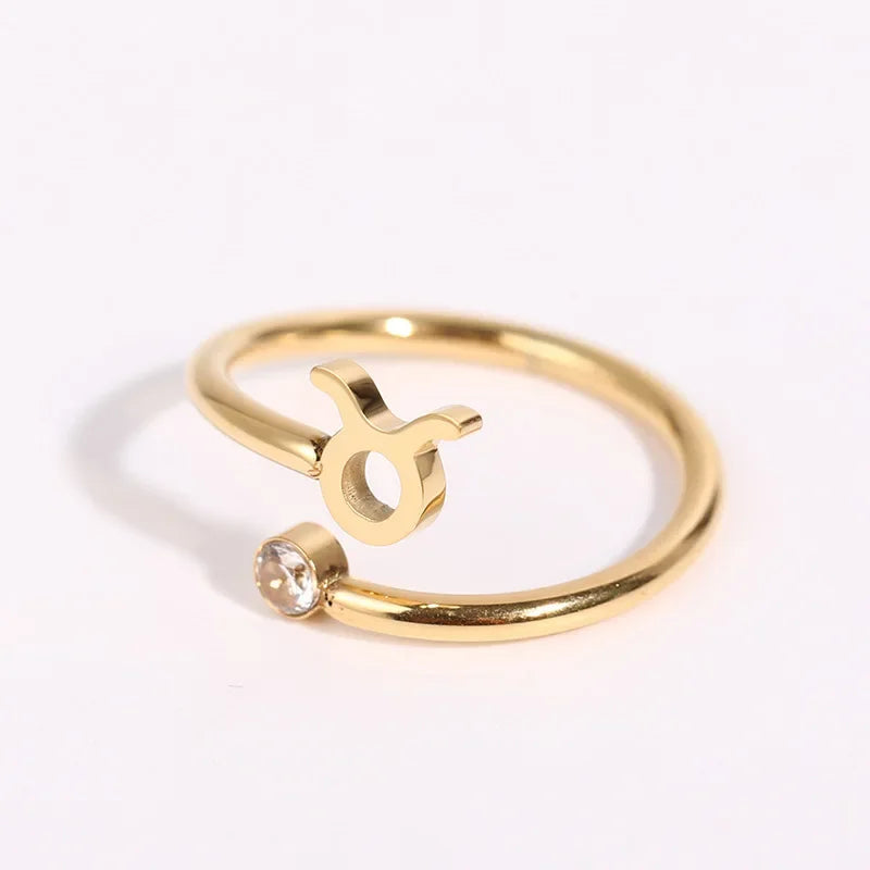 12 Constellation Symbol Adjustable 18K Gold Plated Zircon Knuckle Ring Gift