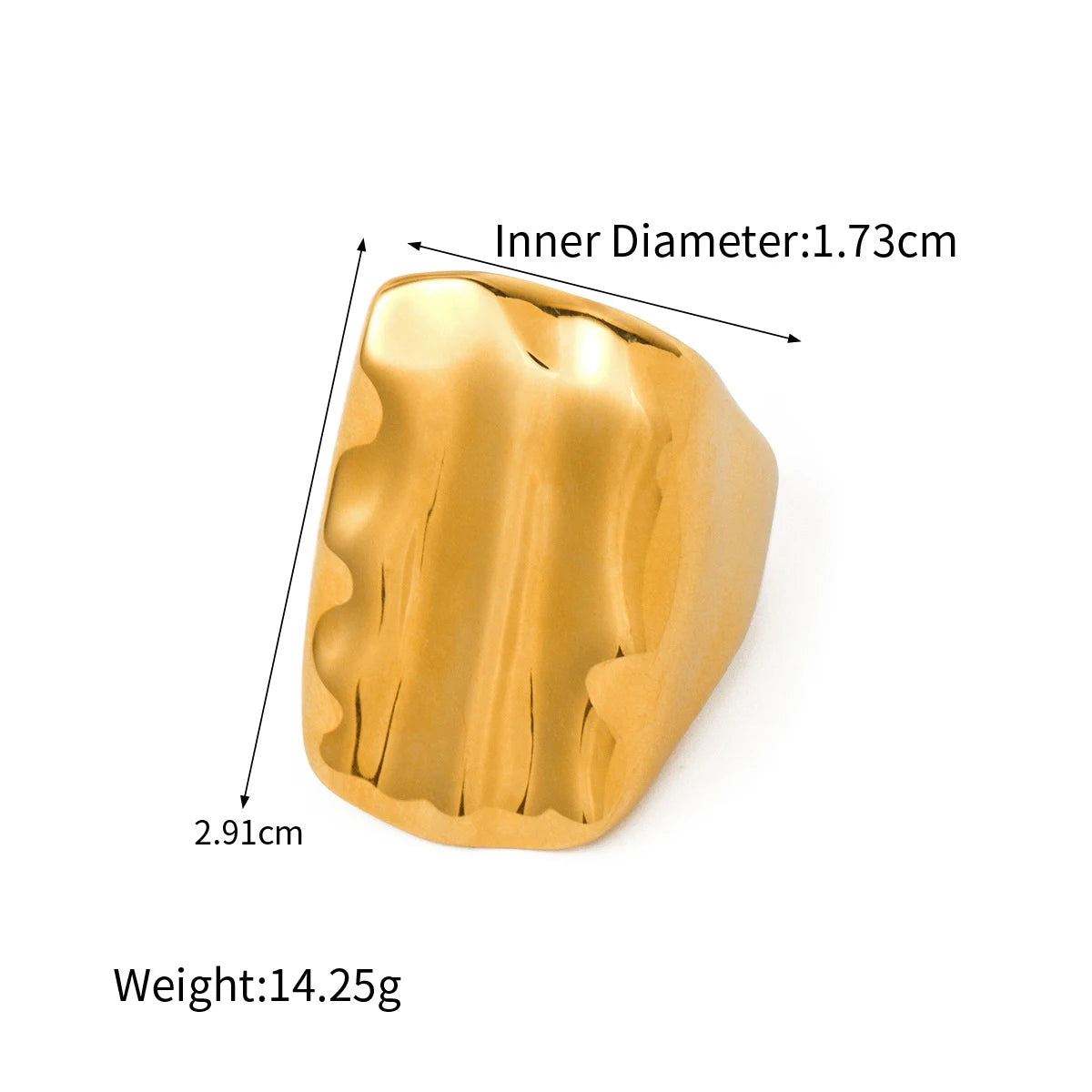 18k Gold Plated Geometric Chunky Stainless Steel Ring Unisex Gift