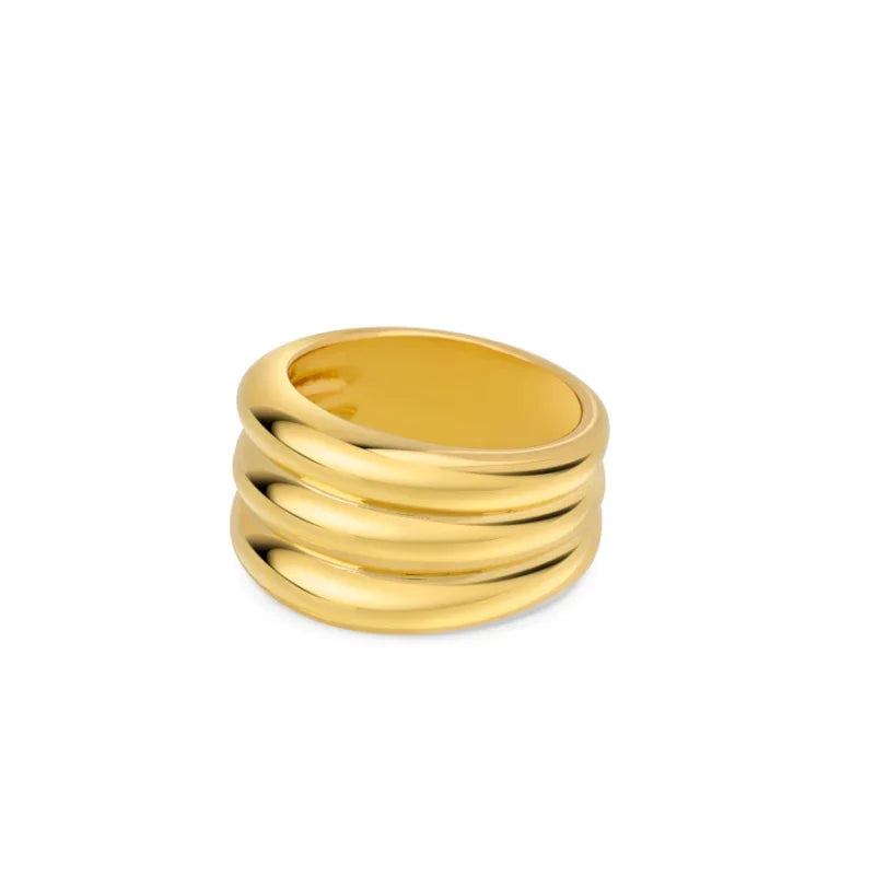 Punk Polished Bilayer Stainless Steel Chunky Rings for Women Gold Plated 2025