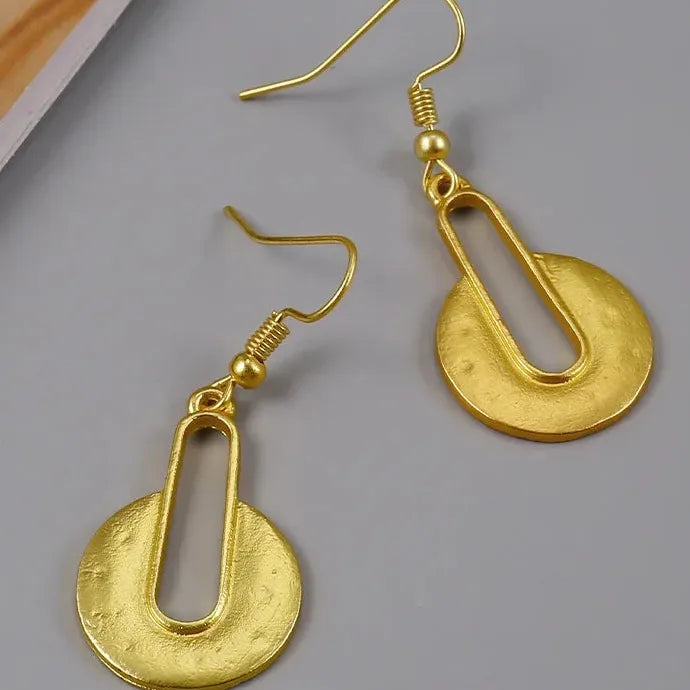 Retro Punk Geometric Metal Pendant Drop Earrings Gold Zinc Alloy Jewelry