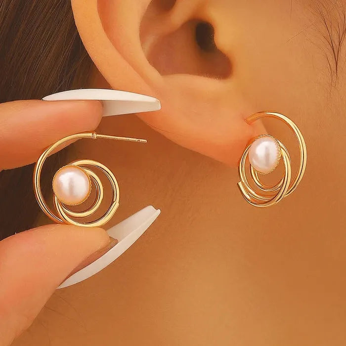 Vintage Zinc Alloy Pearl Drop Earrings Cat's Eye Dangle Jewelry Gift for Women