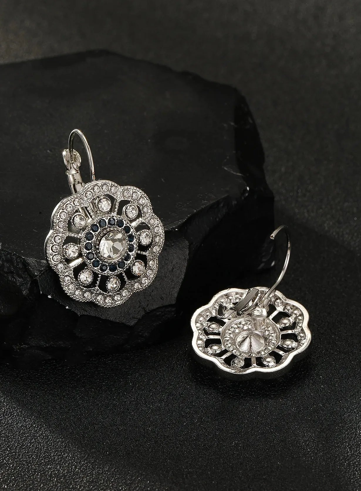 Flower Inlay Rhinestone Dangle Earrings for Women Zinc Alloy Fashion Jewelry