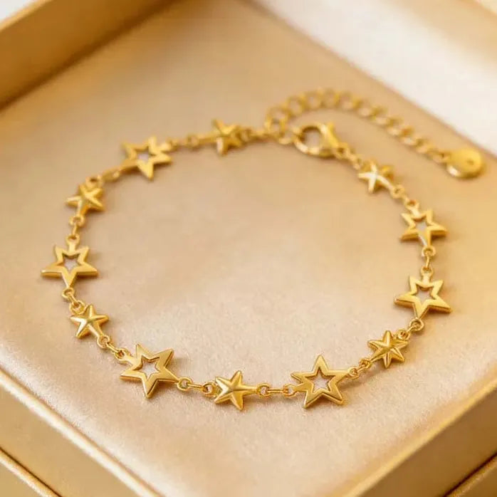 Gold Stainless Steel Star Tennis Chain Bracelet for Women Waterproof Jewelry Gift