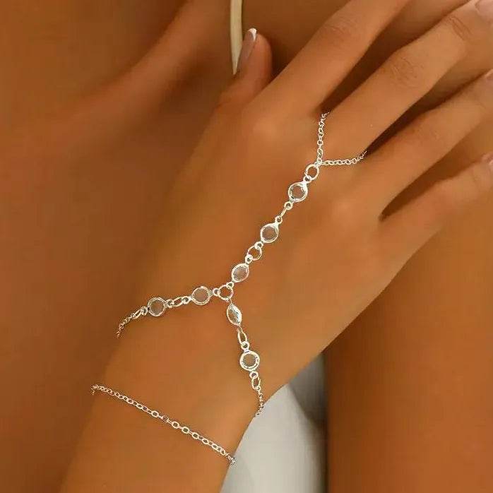 Multilayer Rhinestone Beaded Bracelet Ring for Women Party Jewelry Gifts